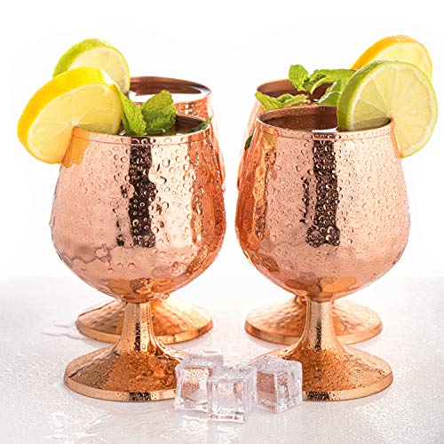 Copper Cognac glasses set of 4-14oz - Solid copper snifters - Moscow mule mugs for brandy, congnac, wine. - 7th anniversary gift.