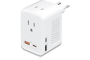SARQW 220V to 110V Voltage Conversion Plug Adapter for Traveling from USA to Europe with 2 USB and 2 USBC Ports PD 20 W, 2 AC Outlets International Power Adapter