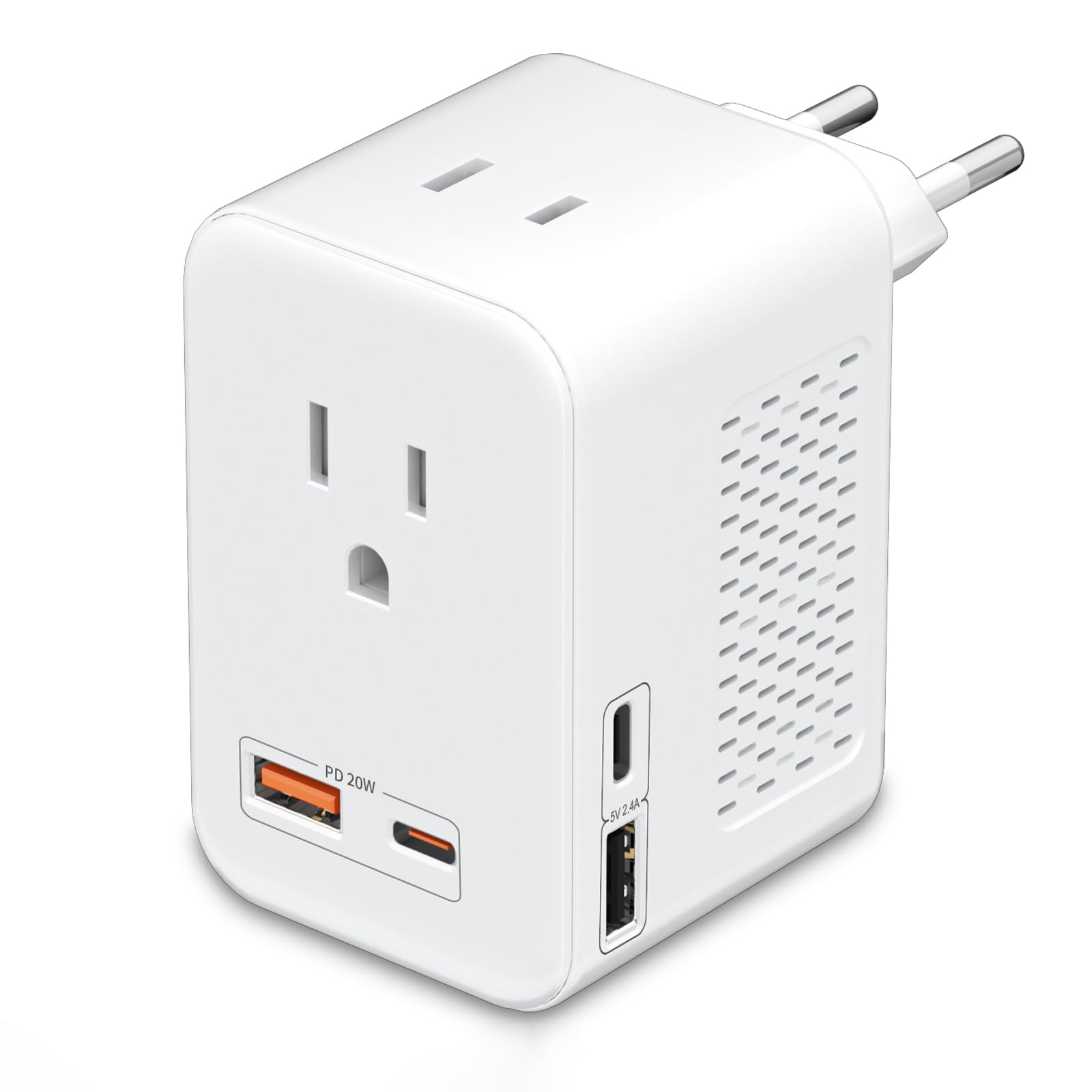 Photo 1 of SARQW 220V to 110V Voltage Conversion Plug Adapter for Traveling from USA to Europe with 2 USB and 2 USBC Ports PD 20 W, 2 AC Outlets International Power Adapter