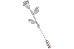 MINGHUA Fashion Men Rose Floral Lapel Stick Brooch Pin Suit Tuxedo Corsage Accessory (Silver)