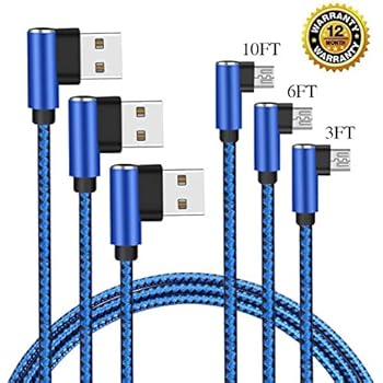 CTREEY Micro USB Charging Cable Right Angle, [3-Pack 3FT 6FT 10FT] 90 Degree Durable Nylon Braided Android Charger Cords Compatible Samsung Galaxy S7 Edge/S7/S6 Edge/S6, Note 5/4/2, LG G4