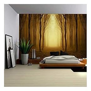 an Oranged Misted Pathway in an Mysterious Forest - Wall Mural, Removable Sticker, Home Decor - 100x144 inches