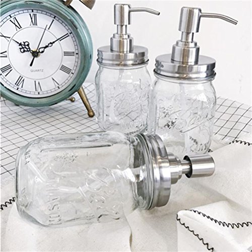 Novia Marcus 2 Pack Mason Jar Soap Dispenser Lids Rust Proof Stainless Steel Soap and Lotion Dispenser Lids for Bathroom or Kitchen (Silver)