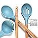 IQUONA Kitchen Utensil Set - 7 Piece Natural Acacia Wood Silicone Spatulas - Heat Resistant - Organic Wooden Handled Spatulas & Spoons - Nonstick Kitchen Tools & Gadgets - French Cooking Utensils