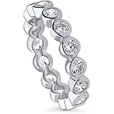 BERRICLE Sterling Silver CZ Bubble Wedding Bridal Rings for Women, Bezel Set Round Cut Cubic Zirconia, Eternity Band in Milgrain/Classic Design, Yellow Gold/Rhodium Plated