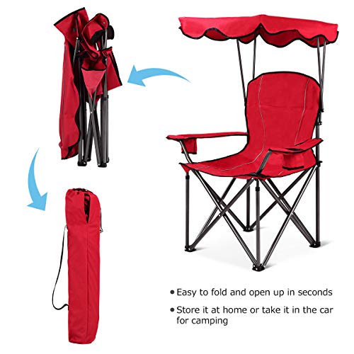 Goplus Beach Chair with Canopy Shade, Folding Lawn Chair with Unmbrella