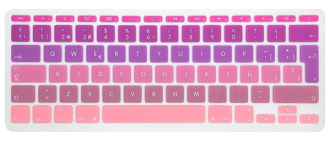 MMDW Spanish QWERTY ISO Keyboard Cover Protector for Macbook 11"11.6 Inch A1465 A1370 European/ISO Keyboard Layout Silicone Skin(Ombre-rose)