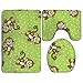 Green Clever Monkey 3-Piece Soft Bath Rug Set Includes Bathroom Mat Contour Rug Lid Toilet Cover Home Decorative Doormat