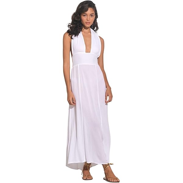 ELAN Women's O-Ring Sleeveless Low Back Halter Maxi Dress (Blue Botanical,  Small) at Amazon Women's Clothing store