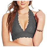 Floral Lace Halter Bra Bralette Bamboo Cotton Sweat Fiber Lining Cute Bustier