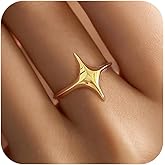 KIFUTENG Star Cross Rings for Women 925 Sterling Silver 14K Gold Plated Minimalist Trendy Pinky Ring Stackble Open Rings Friendship Rings Birthday Valentines Jewelry Gifts