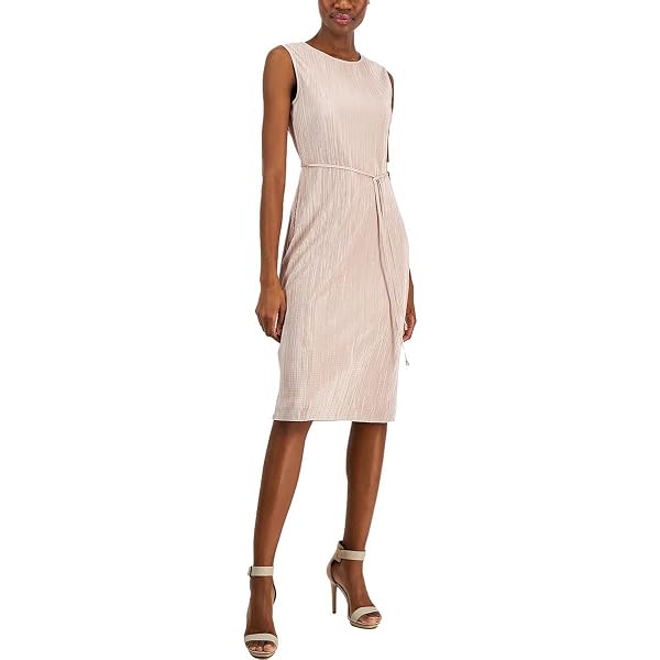 Anne Klein Scooped Neck A LINE MIDI Dress W/Belt Cape Blue at Amazon  Women's Clothing store