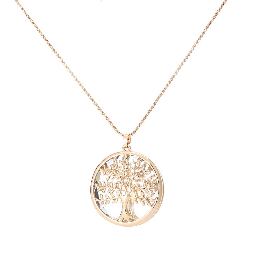 PengJin Anti-Allergic Stainless Steel Tree of Life with Crystal Locket Necklace Beautiful Gift for Women