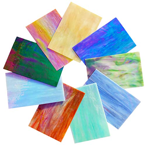 PALJOLLY 9 Sheets Stained Glass Sheet, 4 x 6 inch Iridescent Glass