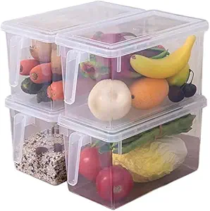 PENGKE Plastic Food Storage Container,with Lid and Handle,Food Storage Organizer Box Fresh Box for Kitchen Refridgerator Fridge Desk Cabinet Food Storage,Holds Furit Eggs Vegetables,4L Pack of 4