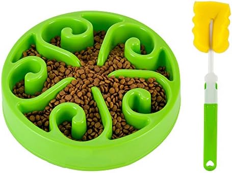 Nasus Slow Feeder Dog Bowl,Non Toxic Bloat Stop Interactive Fun Puzzle Dish with Spiral Design Prevent Choking Indigestion Vomiting Feed Bowl with Bonus Cleaning Sponge Brush for Small Medium Dogs