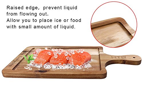 Rectangular Paddle Board LUCK EVERYONE Carved 100% Natural Acacia Wood, 16.5 x 8.7 IN Wooden Cutting Board, Serving Board With Handle For Bread Cheese Steak By HTB
