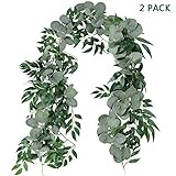 6.6ft Artificial Silver Dollar Eucalyptus and 5.9ft Faux Willow Vines Twigs Leaves Garland String for Wedding Arch Swag Backdrop Greenery Garland Indoor Outdoor