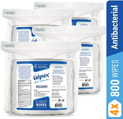 Wipex Gym Wipes 800 Ct. Refill Pack for Hand & Surfaces, 98.9% Natural w/BZK Antibacterial, 4 Pk