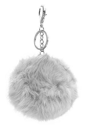 Taschenanhänger Schlüsselanhänger Hell Grau Fellbommel Fell Anhänger Kuschelig Weich
