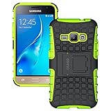 Galaxy J1 2016 Case, Galaxy Amp 2 Case, Galaxy Express 3 Case, OEAGO Tough Rugged Dual Layer Plastic Impact Defender Case Cover with Kickstand for Samsung Galaxy J1 (2016) / Amp 2 / Express 3 - Green