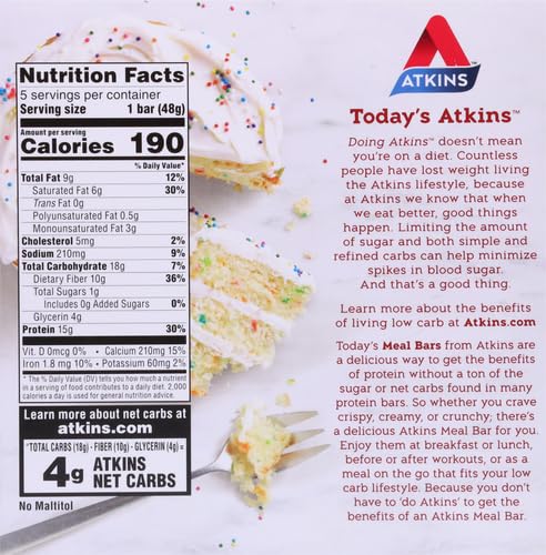 ATKINS BIRTHDAY CAKE PROTEIN MEAL BAR CRISPY & CREAMY WITH REAL ALMOND BUTTER KETO-FRIENDLY (5 BARS)