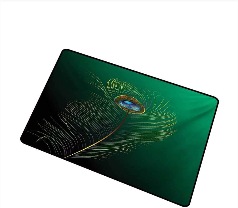 Amazon 孔雀の正面玄関マットカーペット単純な芸術的なスタイルで孔雀の羽のイラスト野生の自然の生活印刷機洗えるドアマットw23 6 X L35 4インチ グリーンブルー 75x45cm 玄関マット オンライン通販