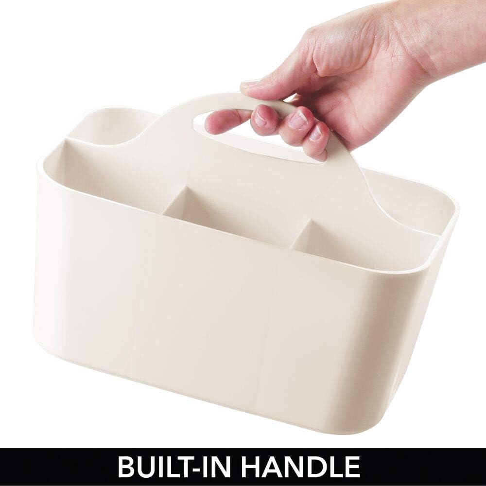 mDesign Bathroom Basket with Handles – Small Cosmetics Organiser with 4 Compartments – Also Ideal as a Kitchen Organiser or Shower Caddy – Cream - Image 4