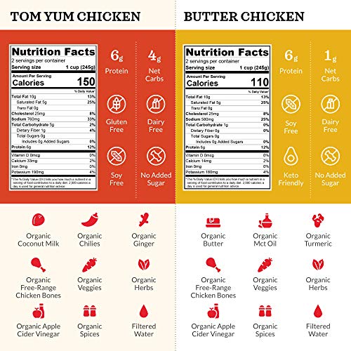 Butter Chicken and Tom Yum Chicken Keto Bone Broth Variety Pack by