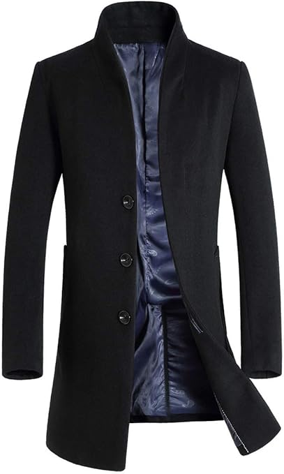 17メンズウールトレンチコートスリムフィットロングジャケットsingle Breasted Overcoat カラー ブラック コート ジャケット 通販 Amazon