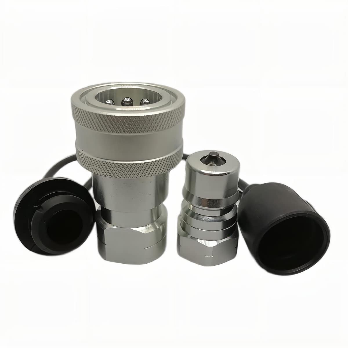 Photo 1 of 3/4" NPT ISO7241-B Hydraulic Quick Connect & Disconnect Coupler, Quick Release Coupling Set w/Dust Caps H6-63/62