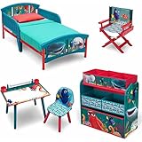 Delta Disney Finding Dory 5 Piece Furniture Kids Set - Plastic Toddler Bed, Multi-Bin Organizer, Art Desk and Chair, Director's Chair for Girls Toddler