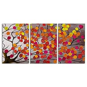 Canvas Wall Art Chinese Lucky Tree Oil Painting Artwork for Home Prints Framed - 16"x24" x 3 Panels
