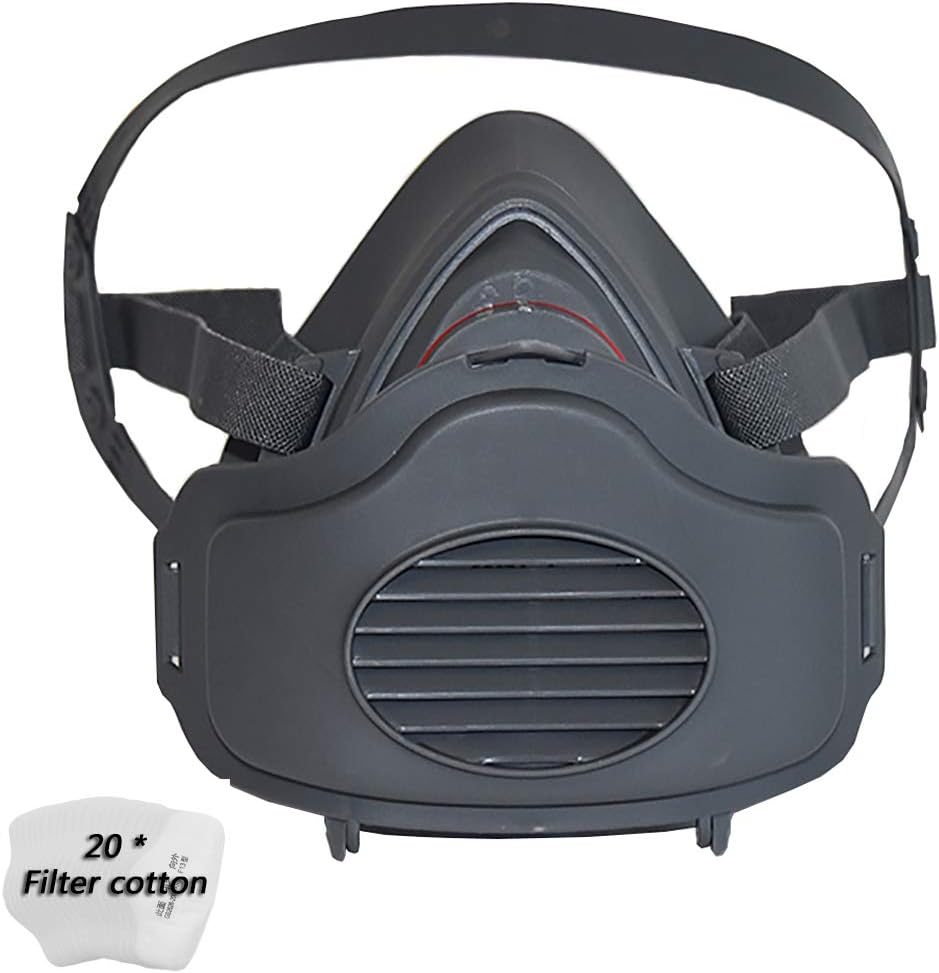 Gas Respirator Comes with 20pcs Replaceable Filter Cotton, Reusable Chemical Half Face Respirator Widely Used in Organic Gas, Paint Sprayer, Chemical, Woodworking, Dust Protection
