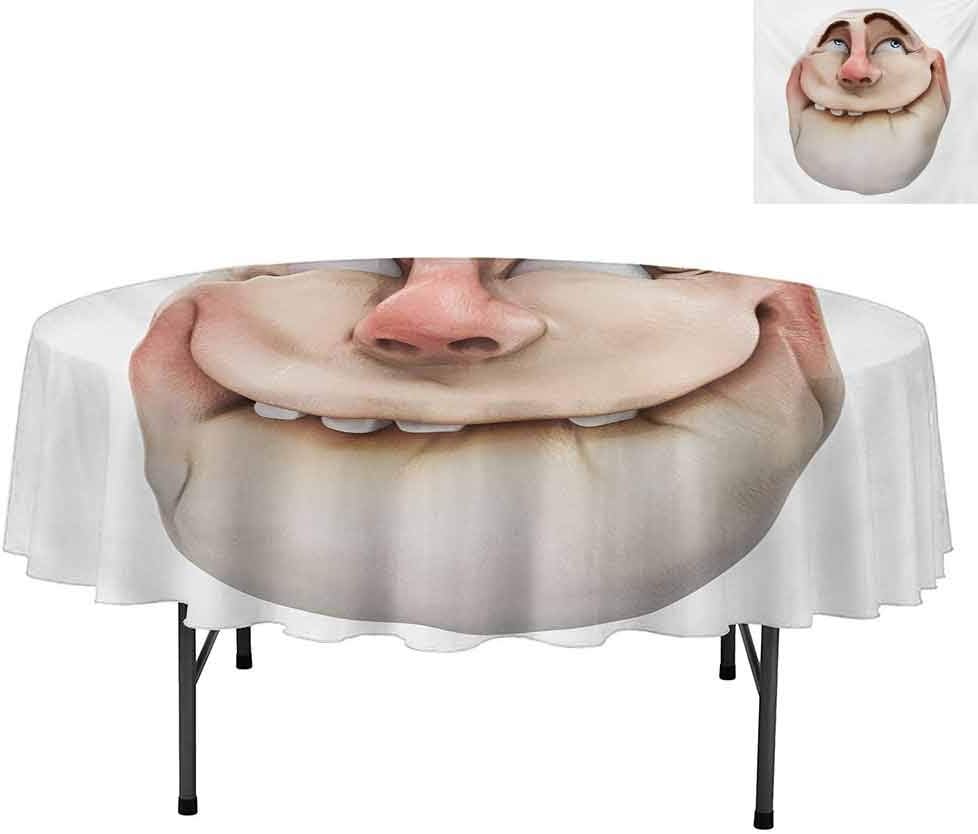 Waterproof Tablecloth, Comics Fun Meme Face Online Social Media Gestures Mockin, Tablecloth for Home Kitchen Dining Room, Round 60", Tan and Coral