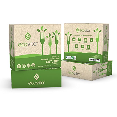 100% Compostable Disposable Forks Biodegradable Cutlery Set - 140 Large Utensils (7 in.) EcoFriendly Durable and Heat Resistant with Convenient Tray by Ecovita - Thumbnail 7