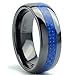 8MM Dome Men's Black Ceramic Ring Wedding Band With Blue Carbon Fiber Inlay Size 13