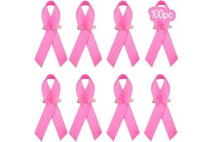 AOGU 100 Pcs Pink Ribbon Pins Breast Cancer Awareness Lapel Pins Buttons Caring Fundraiser For Support and Care for Women