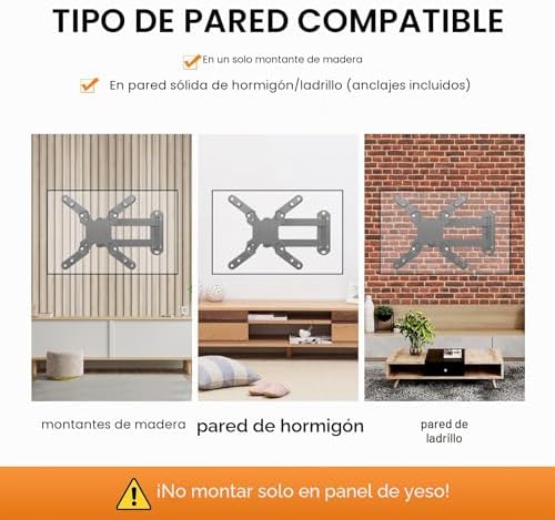 Soporte de Pared para TV, Soporte Giratorio para TV con Brazo articulado, extensión de inclinación y rotación para la mayoría de monitores LED, LCD y TVs de Plasma de 13-42 Pulgadas, hasta 20