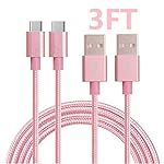 TYPE C Charger Cable, VPR 2 PACK Nylon Braided USB Type C Long Cord-usb Data Charging Cable for Galaxy S8, S8 Plus, LG G6, ZTE Zmax Pro Z981, HTC 10 and More USB Type C Devices (Pink2Pack3ft)
