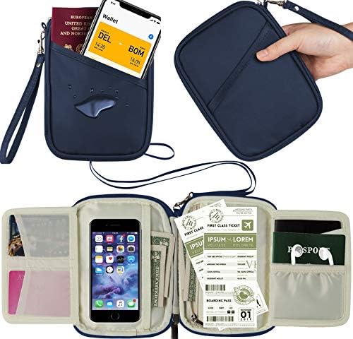 Passport Holder and Travel Document Organizer with Removable Wristlet Strap