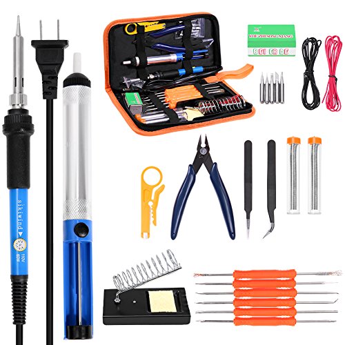 23-in-1 Soldering Iron Kit SIKIWIND 60W Adjustable Temperature Soldering Iron, 5pcs Soldering Iron Tips, Soldering Iron Stand, Solder Sucker, 2pcs Tin Wire Tube, Tweezers and Other Welding Tools