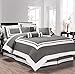 Chezmoi Collection Caprice 7-Piece Hotel Style Comforter Set - Gray/White Square Pattern Modern Color Block Bedding with Decorative Pillows - Luxurious Lightweight All Season Bed Set, California King