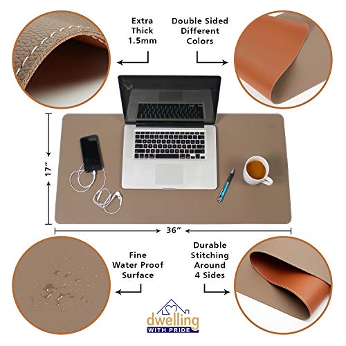 Desk Mat Brown & Dark Brown 17x36 | Computer, Laptop, Keyboard & Mouse Pad Organizer | Leather Cover Office Table Protector | Double Side Gaming Surface with Colors | Typing & Writing Accessories
