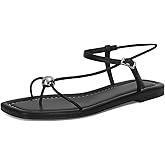 GTBINGGO Strappy Flat Sandals for Women Comfortable Open Square Toe Sandals Dressy Beach Thong Flip Flop Slides Sandals