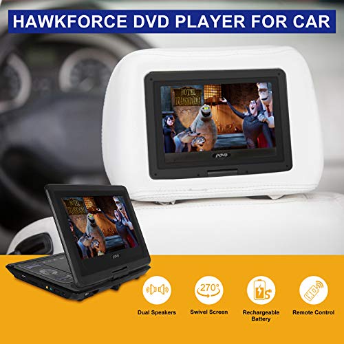 HAWKFORCE Professional Portable DVD Player, 10.1 inch Swivel-Screen DVD Player, Support CD/DVD/VCD/USB/Sync TV/Games, 5 Hours Rechargeable Battery, Portable Movie Player for Kids and Cars(Black)