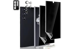 Kanosan Flexible Privacy Screen Protector for Galaxy S22 Ultra with Black Aluminium Alloy Camera Lens Protector, Anti-Spy TPU Film [Support Fingerprint ID] for Samsung Galaxy S22 Ultra 5G