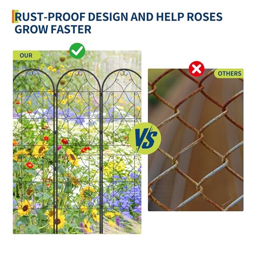 GarveeLife Large Black Metal Garden Trellis Panels – 75"(2M) Tall Decorative Fence for Climbing Plants, Vegetables & Vines – Rustproof Outdoor Support Screen – Ideal for Flowers, Roses, Cucumbers –