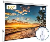 Electric Motorized Projector Screen 100 inch 16:9 HD Diagonal with Remote Control, Wall/Ceiling Mounted Electric Movie Screen with Wrinkle-Free Design, Great for Home Office Theater TV Usage