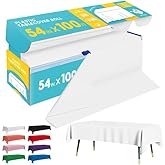 Niuara White Plastic Table Cover Roll - 54IN x 100FT, Table Cloth for Rectangle Table with Slide Cutter, Plastic Table Cloth Disposable with Cut-to-Size Design for Weddings, Banquets, Parties